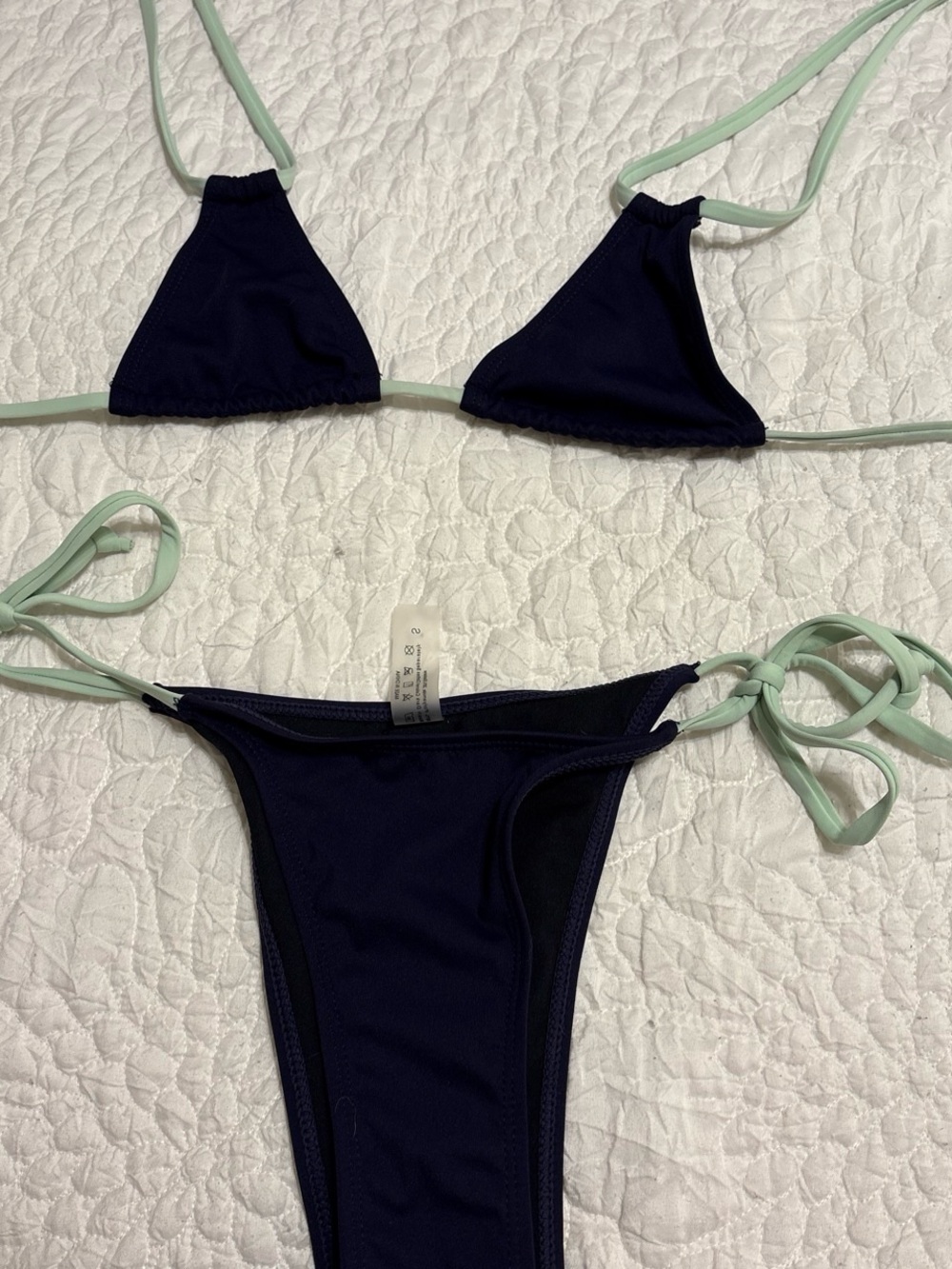 SHEIN Navy Triangle Bikini with Mint Ties